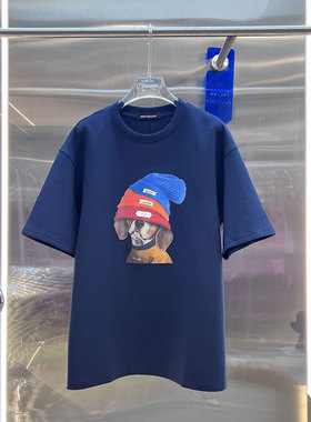 BBLY欧洲站小众BābyChìlling彩色帽卡通上衣印花小狗短袖T恤女