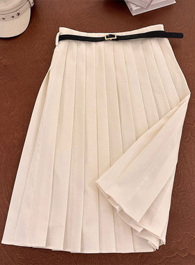 BBLY欧洲站小众南油高端英伦风大摆裙气质长裙白色高腰百褶半身裙