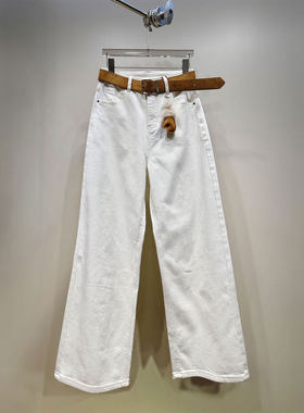BBLY欧洲站小众HELMCH英伦风加绒加厚白色窄版长裤宽松阔腿牛仔裤