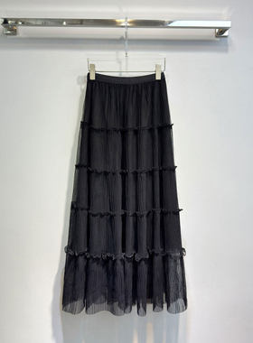 BBLY欧洲站小众南油高端高腰A字宽松多层次蛋糕裙木耳边网纱半裙