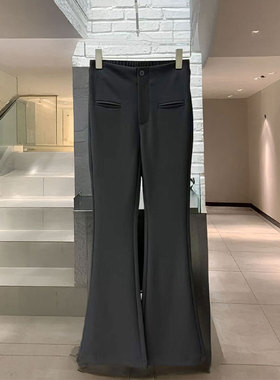 BBLY欧洲站小众英伦风气质修身设计感马蹄裤高腰黑色西装微喇叭裤