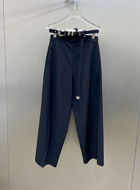 BBLY欧洲站小众高级感黑色腰带装饰直筒西裤高腰百搭气质休闲裤女