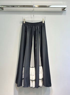 BBLY欧洲站小众复古洋气百褶网纱裙拼接蓬蓬裙高腰工艺大摆半身裙