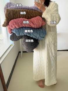 行走 加绒加长睡袍睡裙 大被子珊瑚绒长款 睡袍家居服睡衣保暖冬季