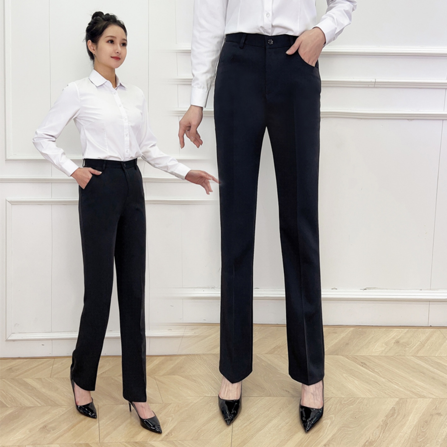 女式黑色职业正装西裤 适配工商银行 通勤显瘦银行制服工作裤