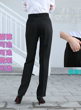 通勤西装裤女黑色高腰显瘦直筒大码宽松职业工装上班正装女裤 p5