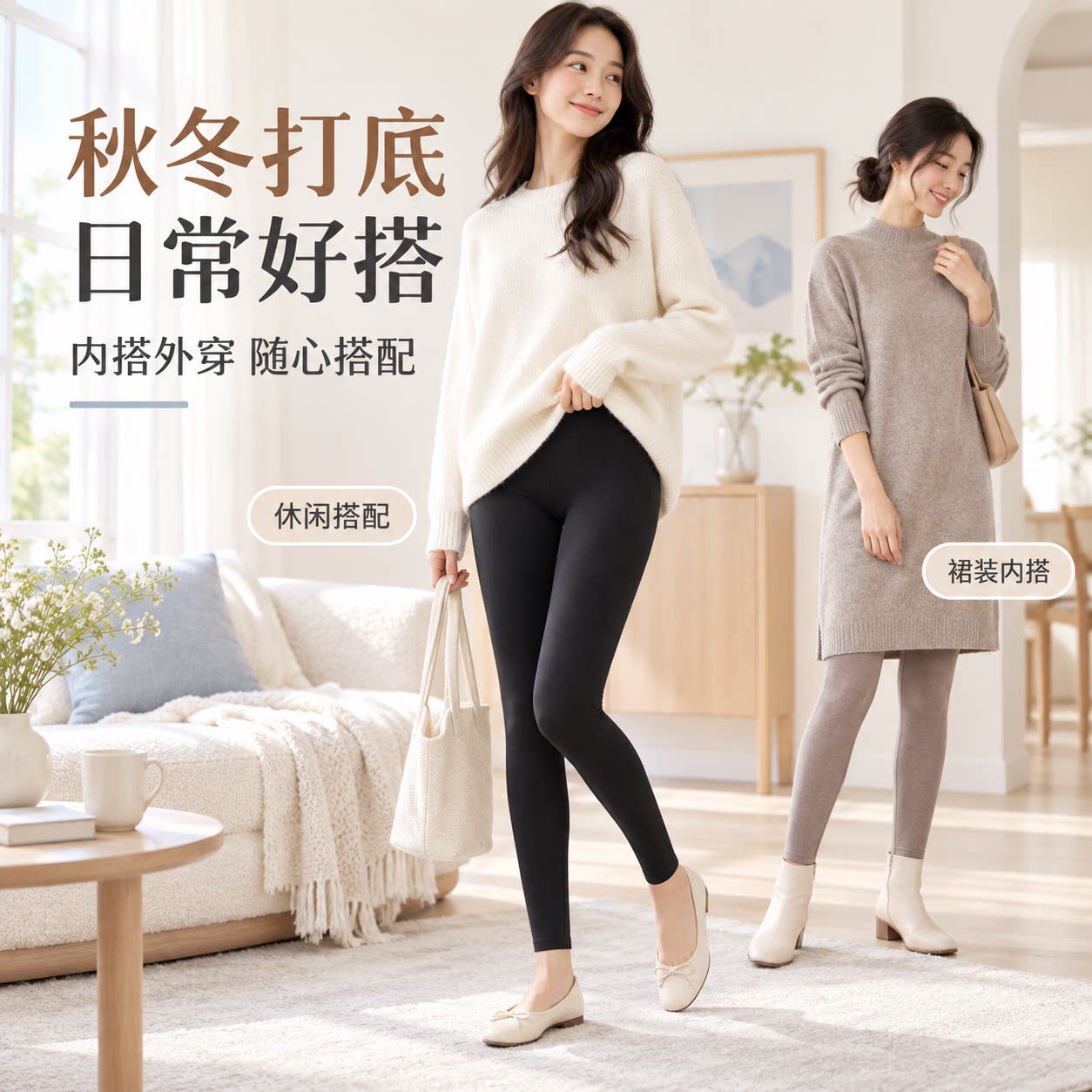 秋冬女高腰保暖高弹修身打底裤