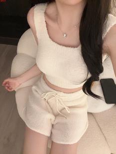 带附胸垫背心羊羔绒保ins纯欲风半边绒睡衣女秋冬款 2025新款 冬季