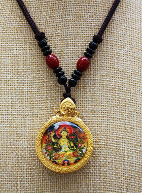 金属水晶五台山五爷文殊吊坠保平安吉祥如意挂件毛衣链项链唐卡