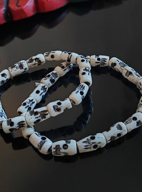 藏式天然西藏牦牛骨骷髅头108佛珠念珠手工打磨民族风尸陀林手串