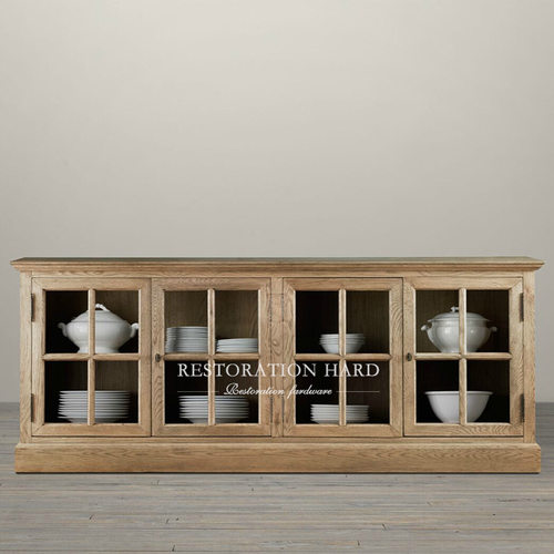 美式乡村/实木餐边柜/纯实木大板家具/原木做旧矮柜/边柜/地柜餐