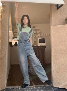 MOTOO自制牛仔背带裤春夏水洗韩系复古