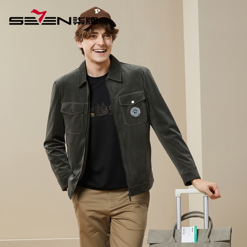 灯芯绒夹克柒牌翻领秋季