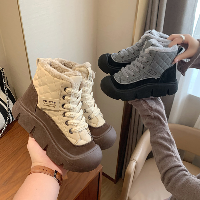 2025冬季加绒小白鞋新款韩版ins女学生厚底增高运动板鞋休闲HY618