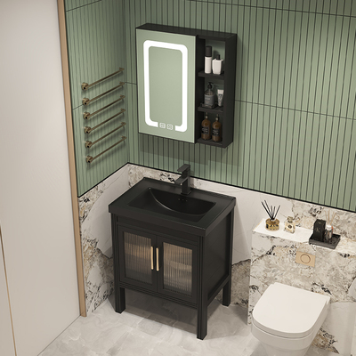 小户型通体黑色太空铝防水浴室柜组合陶瓷一体洗手盆卫生间洗漱台