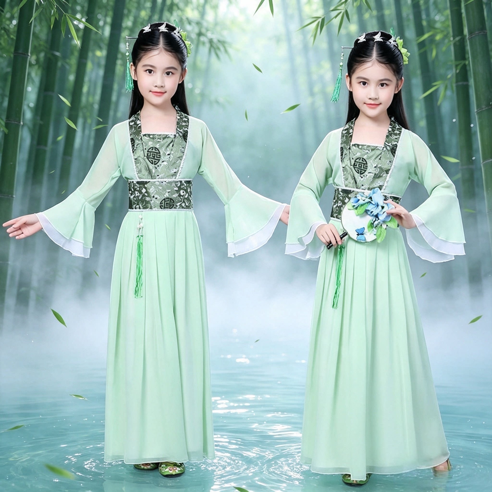 汉服女童春秋中国风超仙连衣裙夏白素贞服装儿童白娘子古装演出服