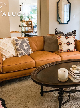 北欧中古风猫爪皮头层牛皮沙发复古风现代小户型极简客厅家具组合