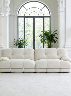 中古风河马羽绒布艺沙发新法式奶油客厅直排三人位家具设计师组合