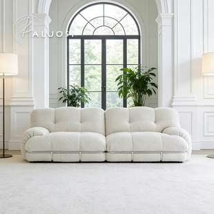 中古风河马羽绒布艺沙发新法式奶油客厅直排三人位家具设计师组合