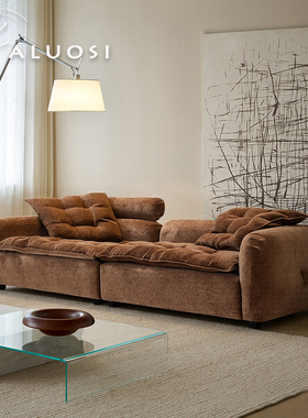 法式极简中古风布艺沙发松弛岛侘寂奶油风大小户型羽绒设计师款