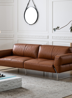 包豪斯复古风真皮沙发客厅家用现代简约直排头层牛皮黑色羽绒沙发