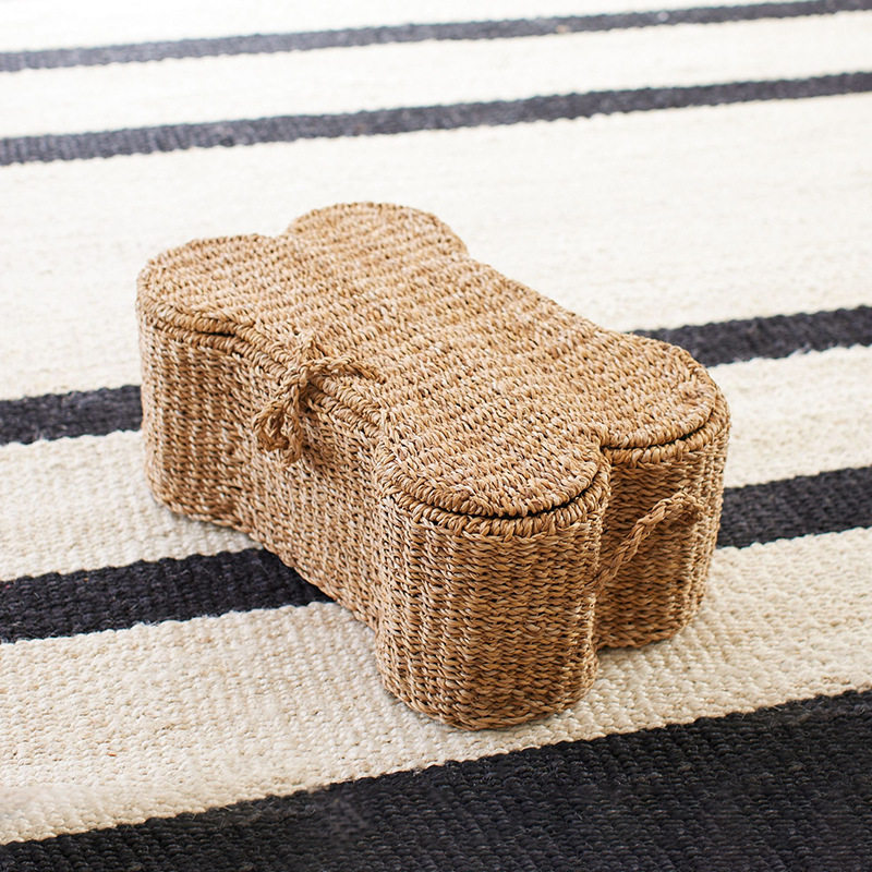 北欧风新款手工草编骨头形状收纳篮杂物玩具置物箱卧室藤编收纳筐