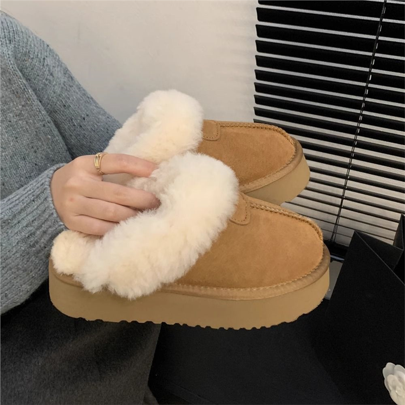 2025新款雪地靴女冬季皮毛一体羊毛口加绒厚底保暖外穿包头半拖鞋
