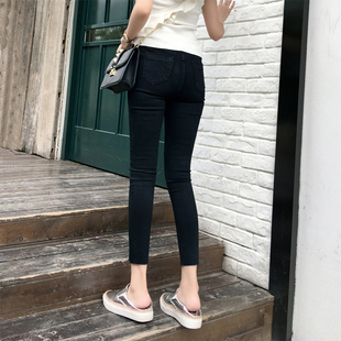 新款 显瘦2024春装 小个子八九分高腰铅笔紧身小脚 女修身 黑色牛仔裤