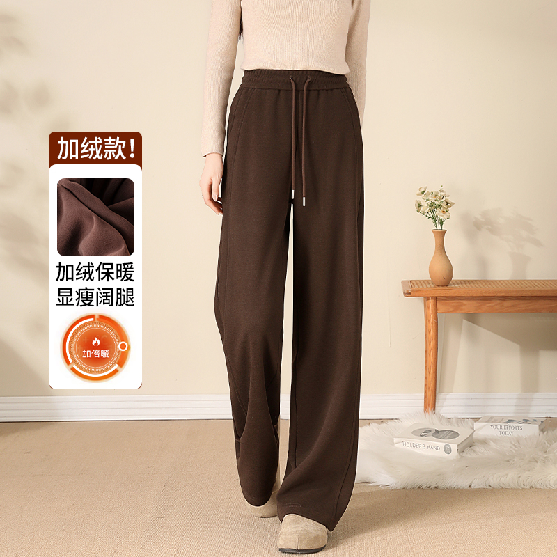 高端醋酸棉羊毛窄版阔腿裤女2025年加绒加厚小个子高腰垂顺休闲裤
