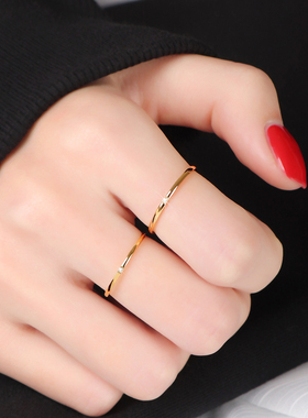 极细！不掉色小锆石戒指女时尚个性18K 简约实心素圈2024年新款潮