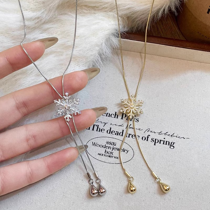 超闪雪花锆石可抽拉项链女