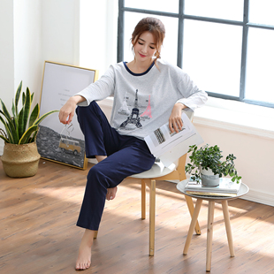 圆领宽松韩式 2018新款 长袖 纯棉套装 可爱慵懒家居服女 睡衣女秋季