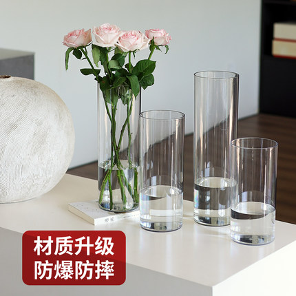 亚克力防摔花瓶水养水培插花富贵竹透明直筒亚克力鲜花装饰客厅小