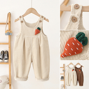 小月龄宝宝背带裤春装外出男女婴幼儿连体裤灯芯绒百搭婴儿裤子