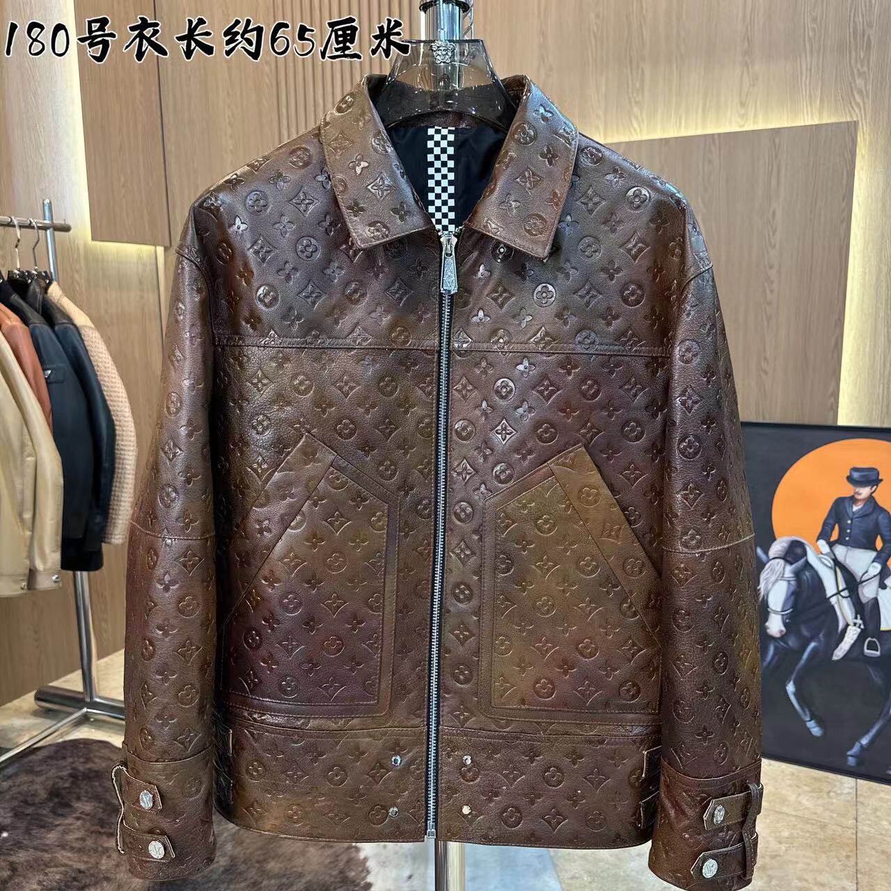 【梯梯男装】男士单款潮牌夹克款做旧渐变皮草外套2412真皮