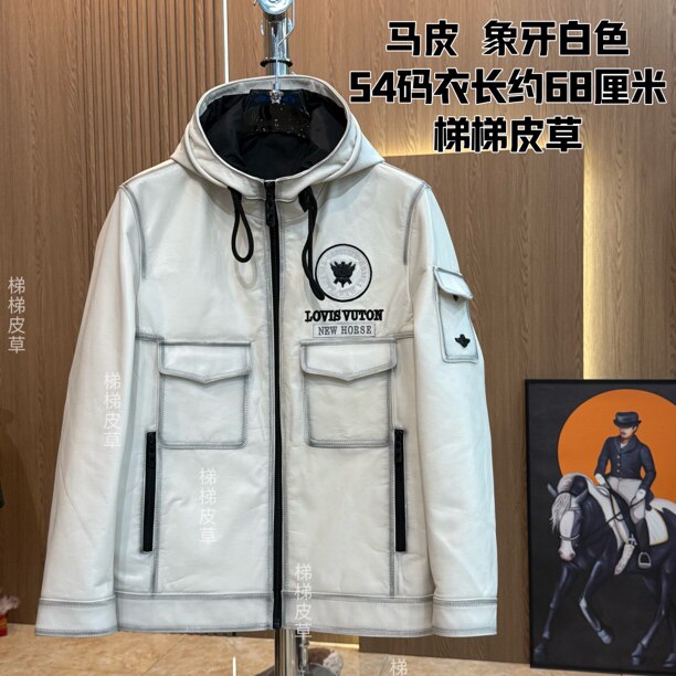 男士新款象牙白色马皮自然做旧单款连帽皮衣2006潮流百搭轻奢现货