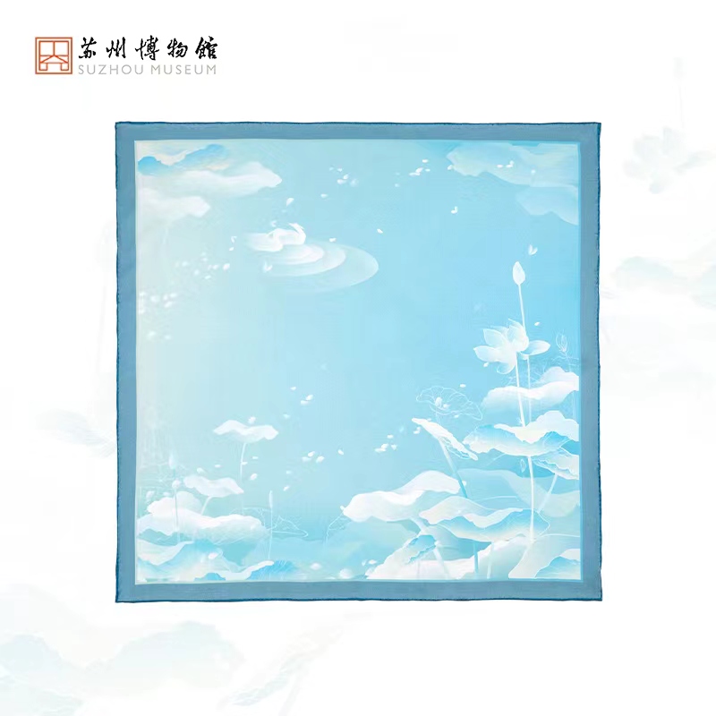 苏州博物馆晓荷微漾真丝方巾图片