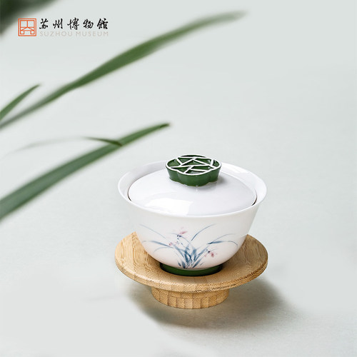 苏州博物馆心手绘品茗盖碗套装