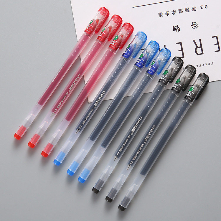 4中性笔 苹果香味碳素水笔一次性大容量黑红蓝色签字笔