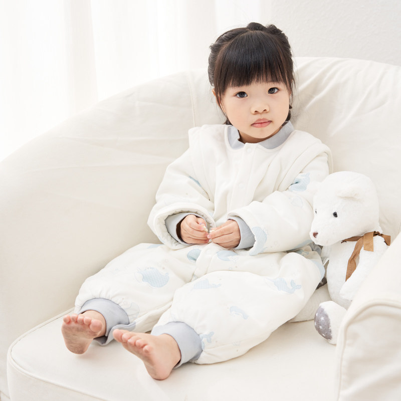 babybean亲豆欢乐的小鲸鱼全棉双面布分腿式睡袋