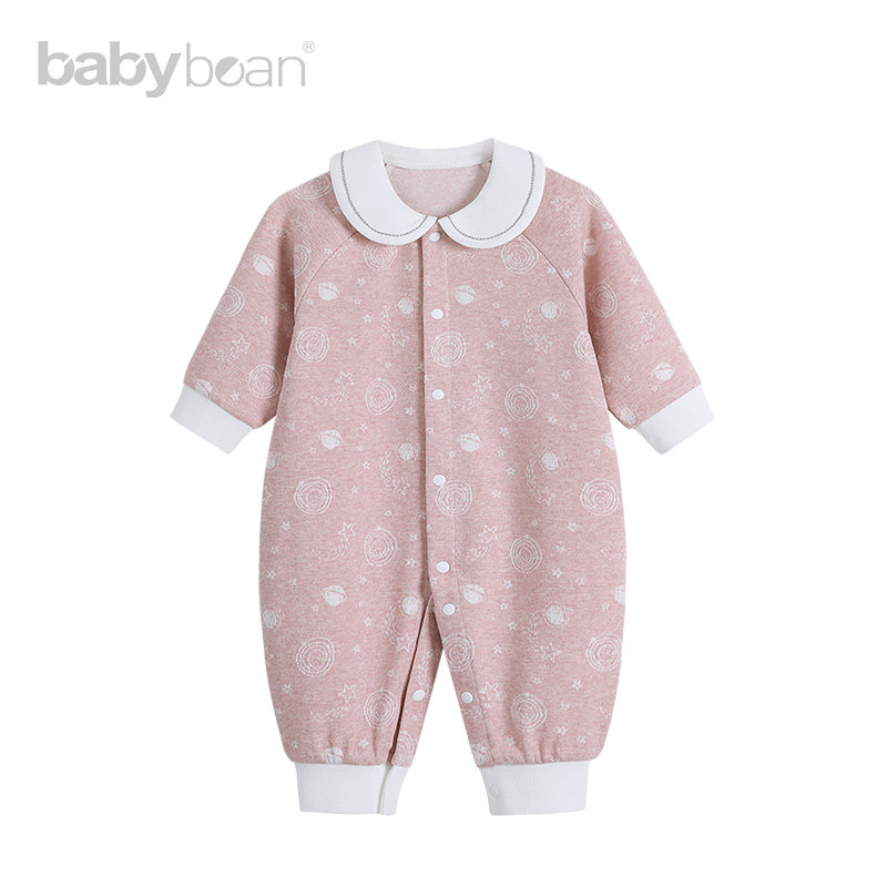 babybean亲豆婴幼儿纯棉秋季新款女宝宝连体全开哈衣淘气小行星
