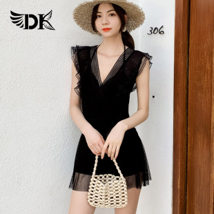 DK游泳衣女2025新款 仙女范 性感小胸聚拢保守遮肚显瘦韩国温泉泳装