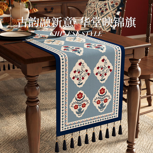 中古风餐桌旗布防水防油茶桌垫布