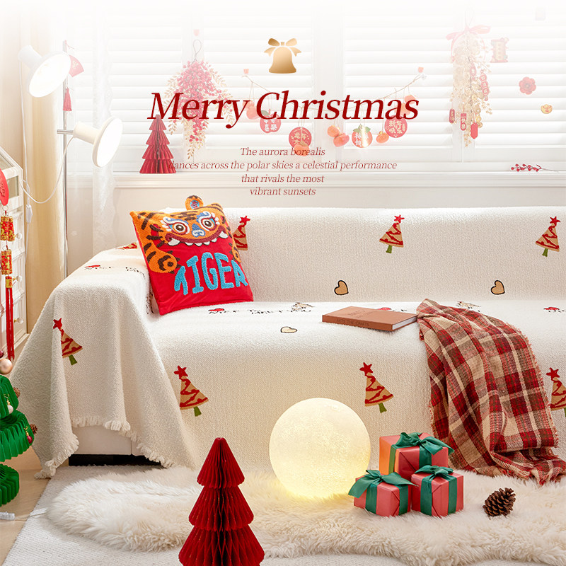 圣诞氛围感沙发盖布节日装饰布置全盖沙发巾高级感沙发垫盖毯套罩,居家布艺,沙发套,淘宝优惠券,粉丝福利购,淘宝优惠卷