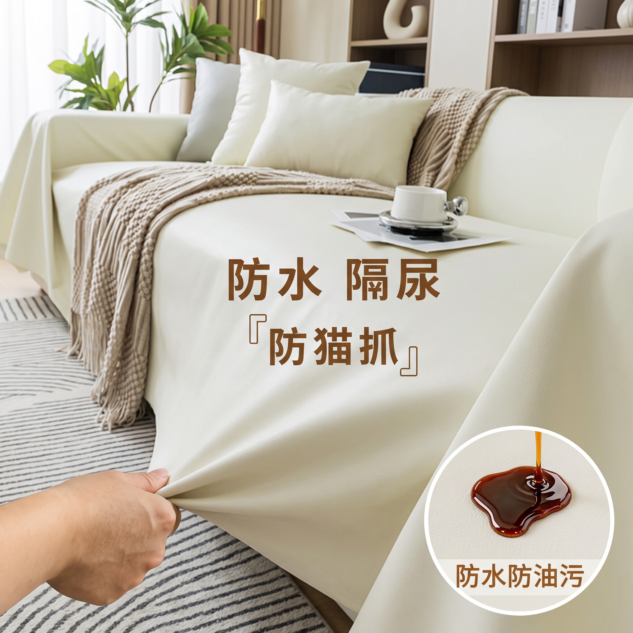 奶油风沙发盖布防水防猫抓沙发套防油沙发垫毯四季通用秋冬沙发巾