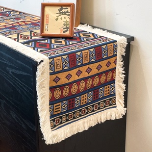 波西米亚民族风桌旗轻奢高端茶席桌布长条复古斗柜盖布氛围感茶旗