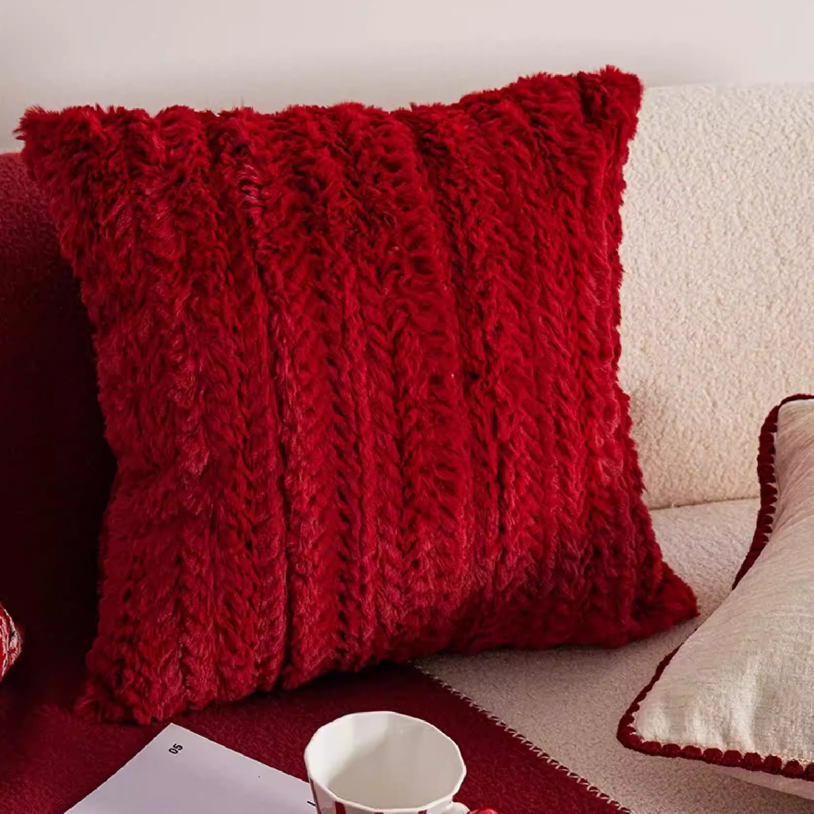 新年红色抱枕沙发客厅轻奢高级感2026新款靠枕冬季编织喜庆抱枕套