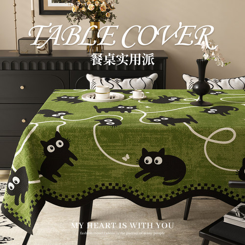 中古风绿色桌布卡通防水防油免洗