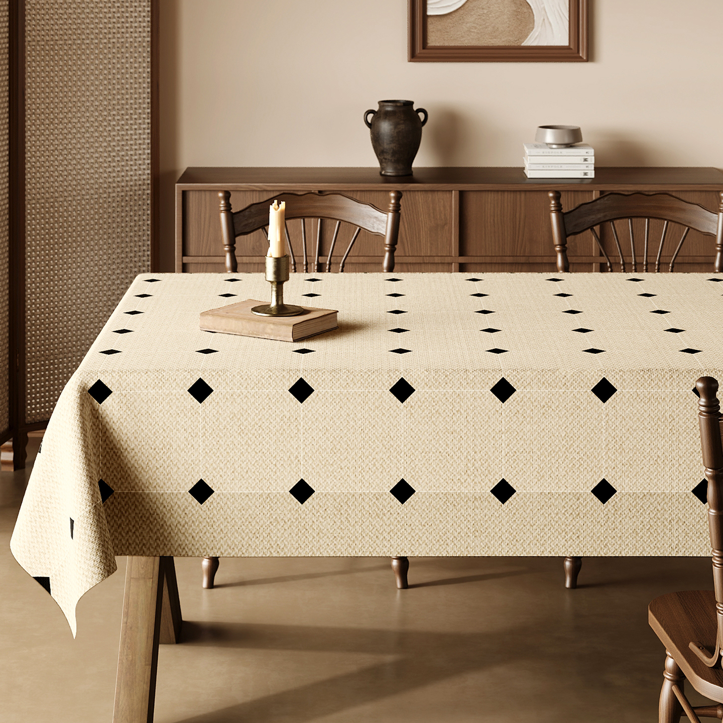 侘寂风餐桌布日系防水防油免洗桌垫长方形轻奢高级感布艺茶几台布,居家布艺,桌布,淘宝优惠券,粉丝福利购,淘宝优惠卷