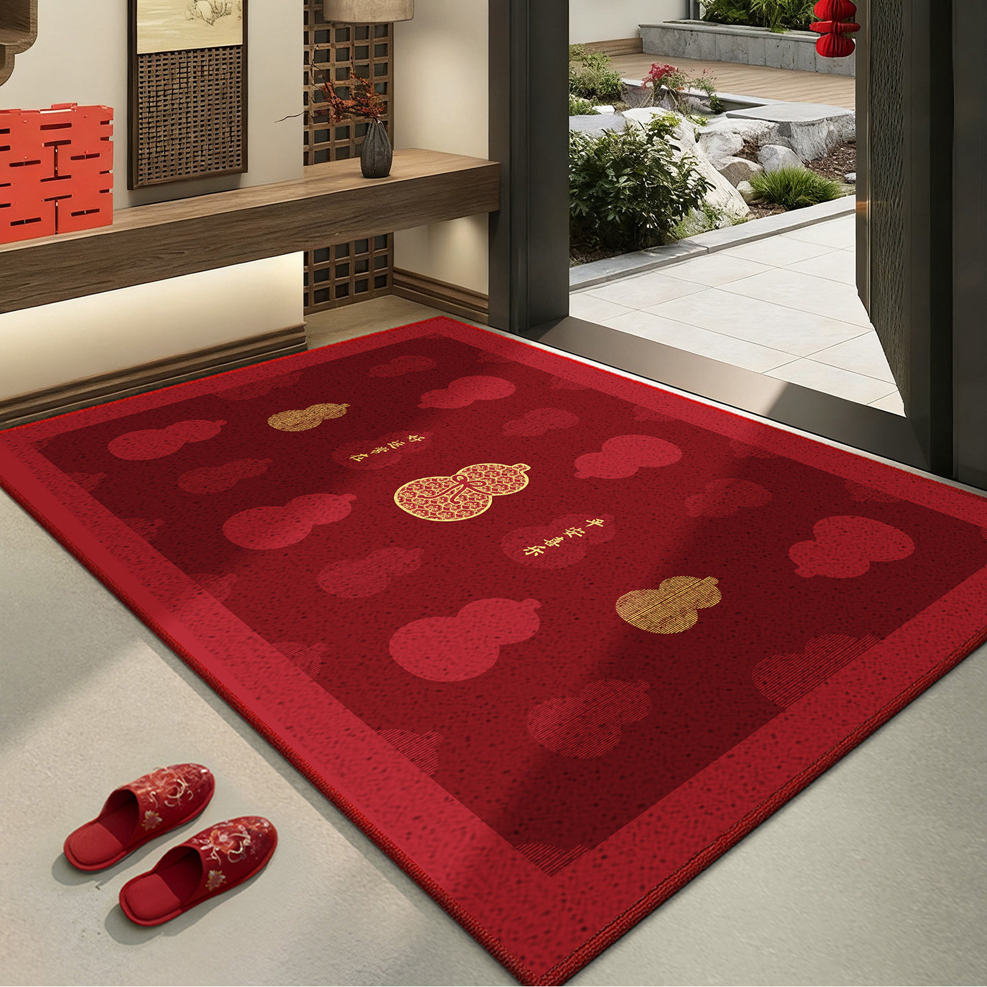 红色地垫入户门垫高级感进门耐脏防滑丝圈家用新年玄关门口脚踏垫,居家布艺,入户地垫,淘宝优惠券,粉丝福利购,淘宝优惠卷